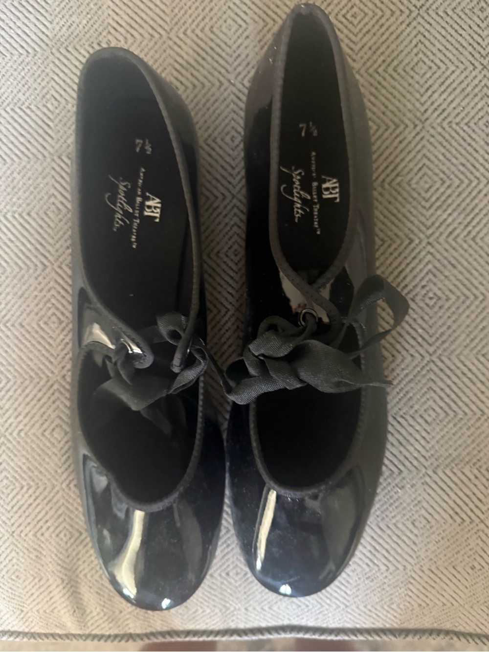 Softspots Black Patent Dance (tap) shoeswith Ribbon Accents